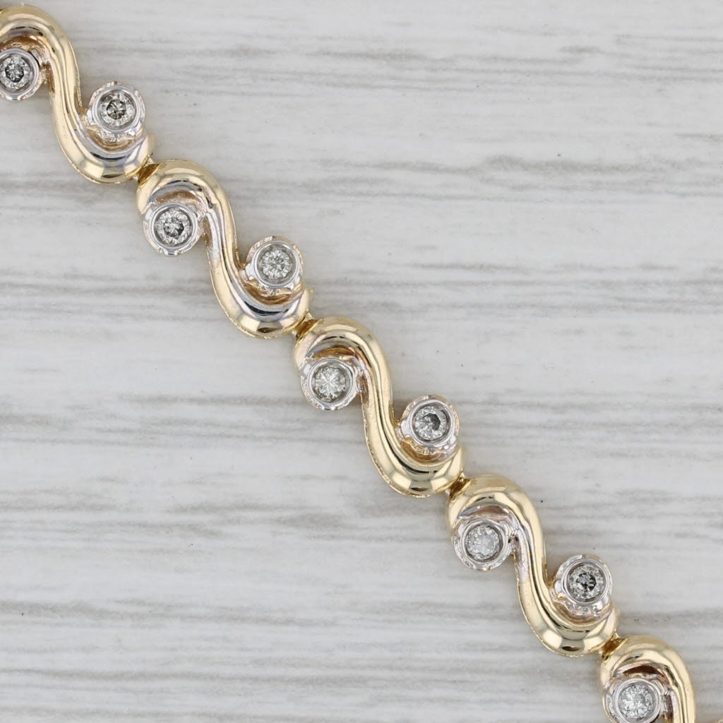 Gray 0.75ctw Diamond Swirl Bracelet 14k Yellow Gold 6.75" 5.4mm