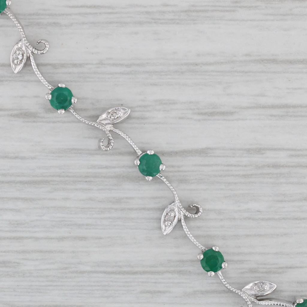 Gray 1.05ctw Emerald Diamond Flower Bracelet 10k White Gold 6.5"