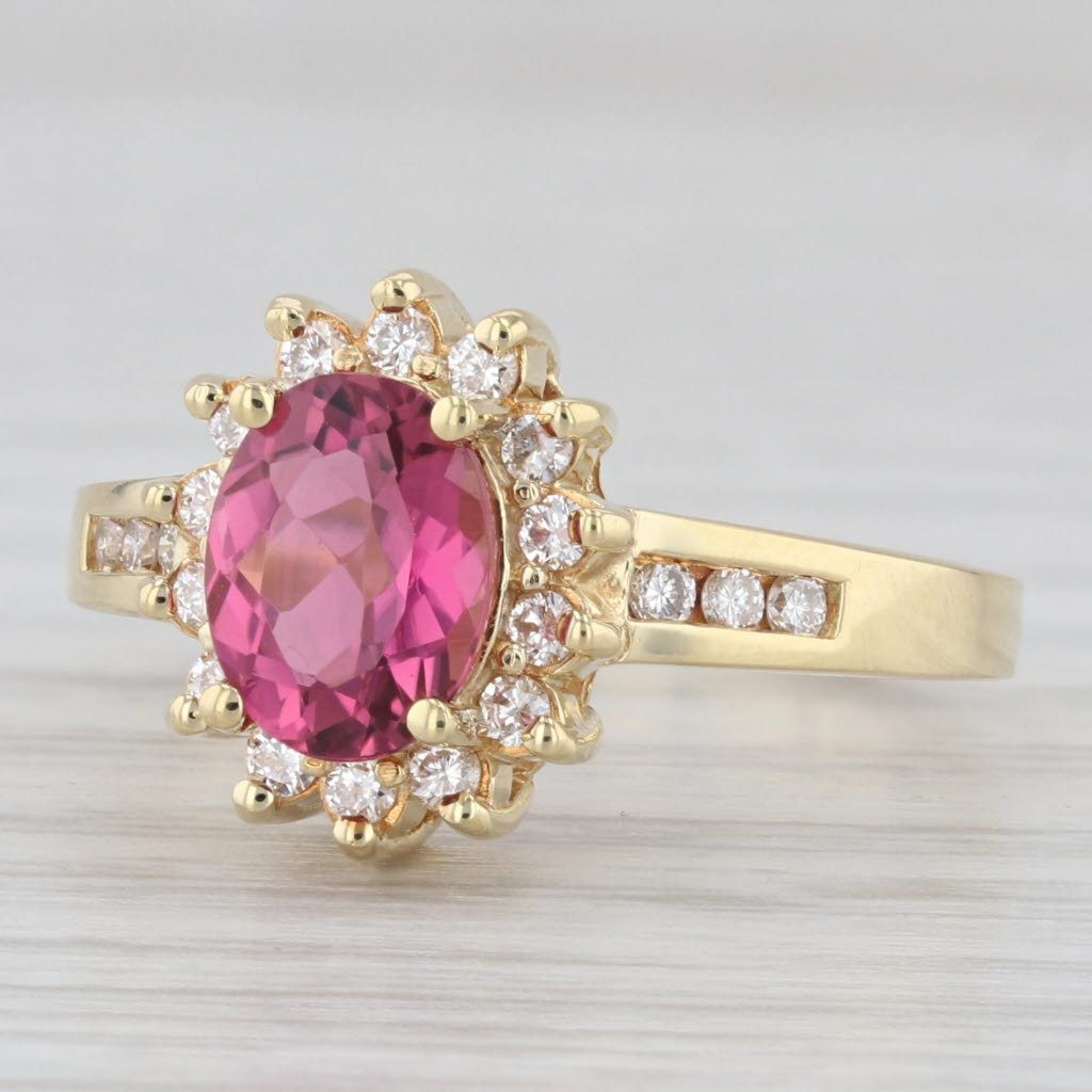 Light Gray 1.35ctw Oval Pink Tourmaline Diamond Halo Ring 18k Yellow Gold Size 6.75