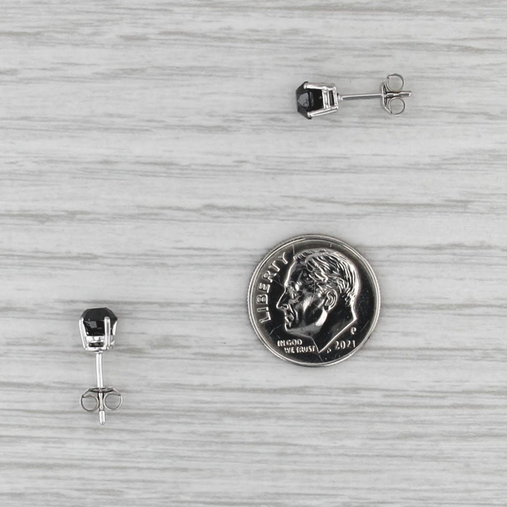 1.37ctw Black Diamond Stud Earrings 10k White Gold Round Solitaire Studs
