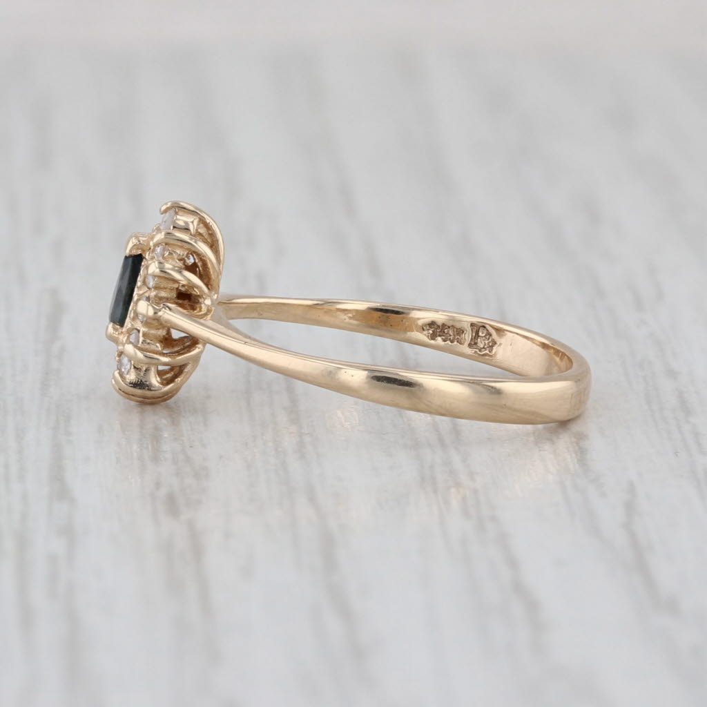 0.37ctw Blue Sapphire Diamond Halo Ring 14k Yellow Gold Size 6.75 Teardrop Pear