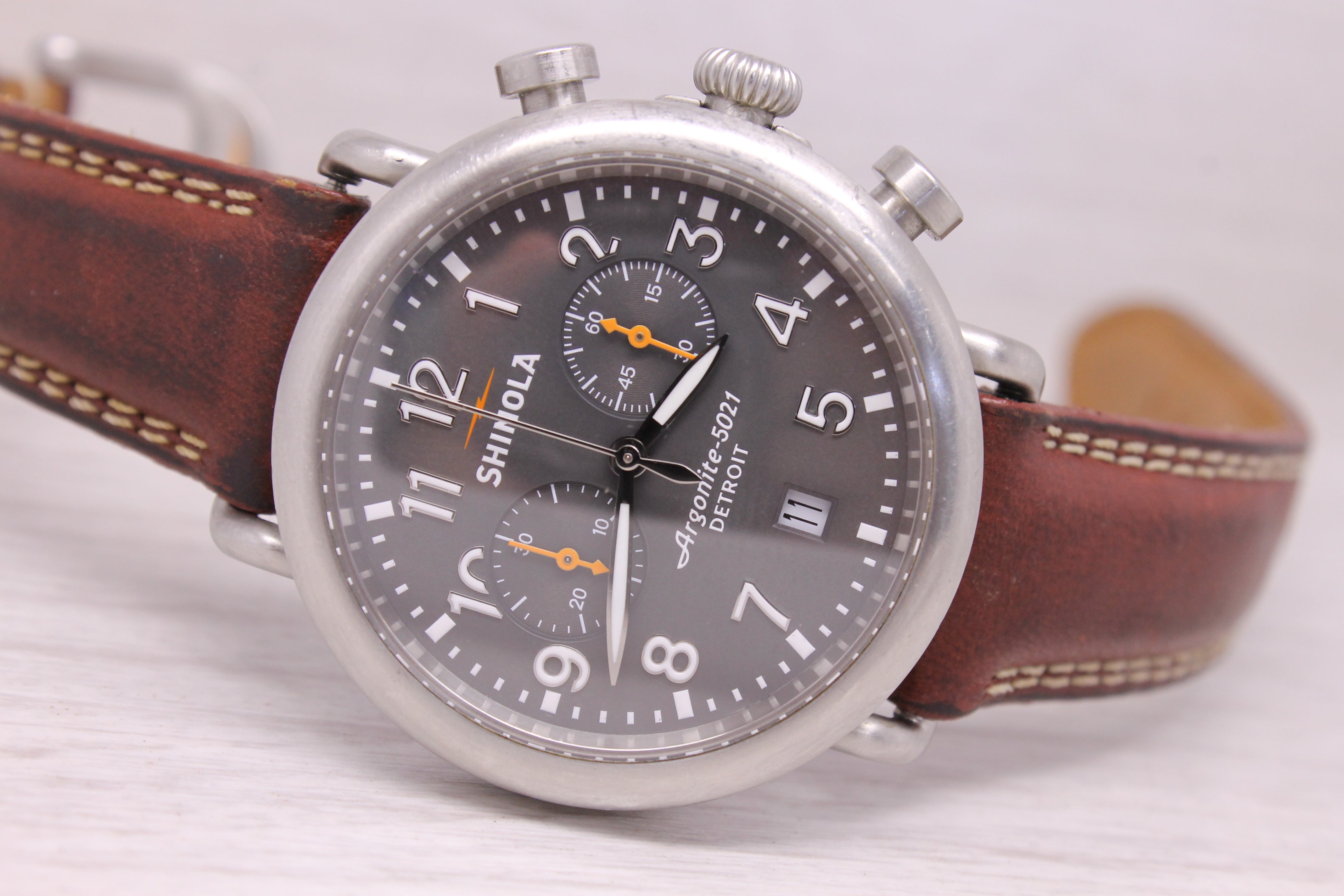 Shinola Argonite 5021 Mens 41mm Chronograph Watch Stainless Steel Quartz Date