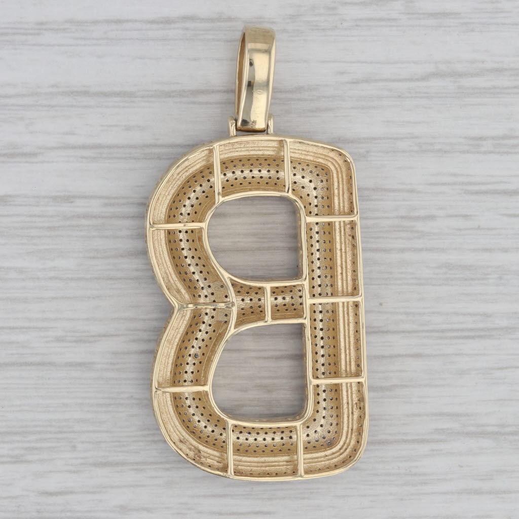 Gray 1ctw Pave Diamond Letter Initial B Pendant 10k Yellow Gold Statement