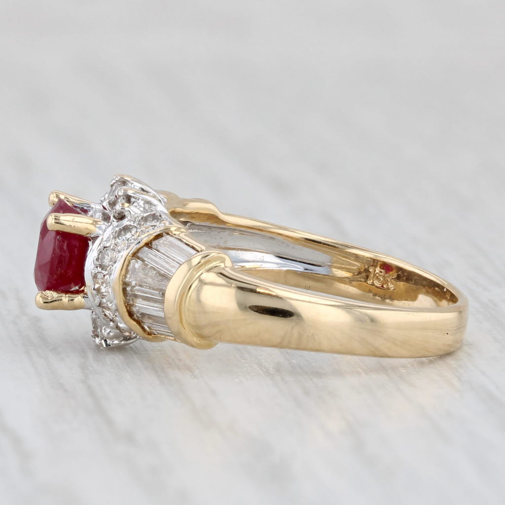 Light Gray Ruby Diamond Halo Ring 18k Yellow Gold Size 6.25 Engagement Style