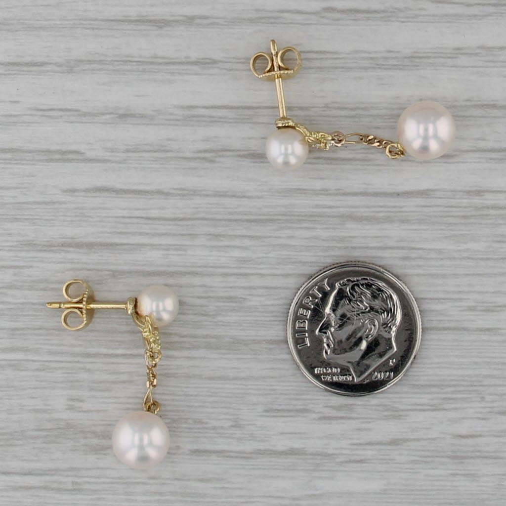Mikimoto Pearl Dangle Earrings 18k Yellow Gold Pierced Drops