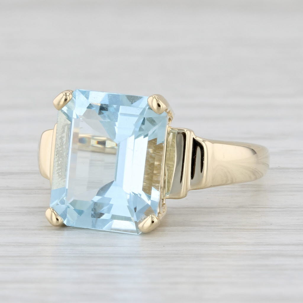 Light Gray 5ct Emerald Cut Aquamarine Solitaire Ring 14k Yellow Gold Size 6.25