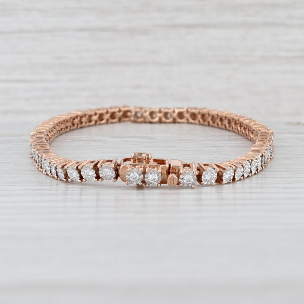 1.50ctw Diamond Tennis Bracelet 14k Rose Gold 9" 3.7mm