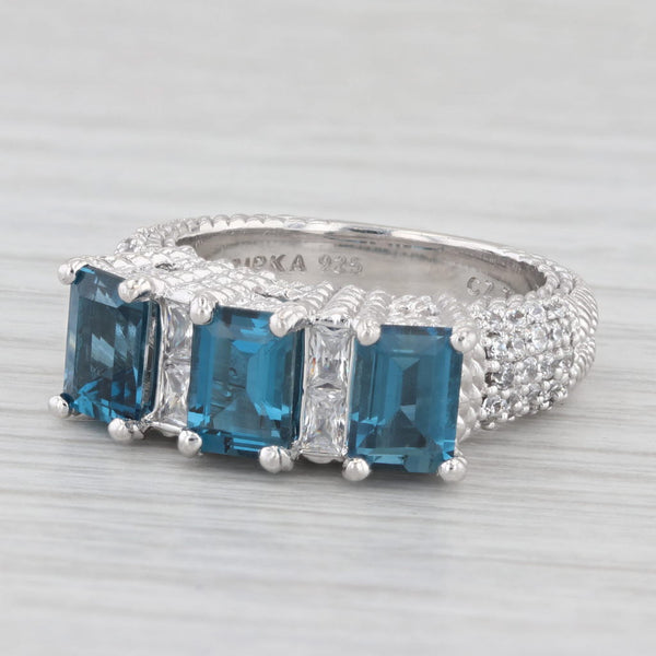 Judith Ripka Blue Topaz Sterling Silver Three Stone Ring Size 8