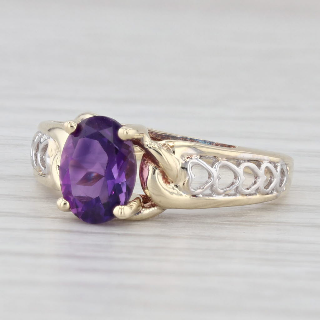 Light Gray 1.10ctw Oval Amethyst Solitaire Ring 10k Yellow White Gold Sz 6.5 Heart Accents