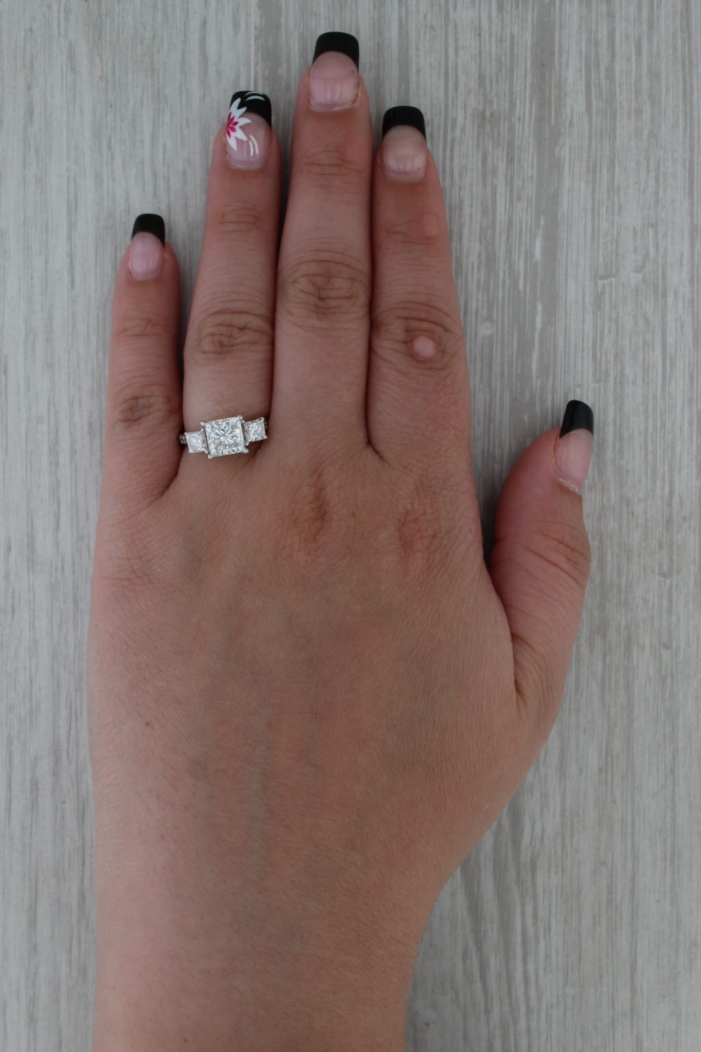 GIA 3.01ctw Princess Diamond 3-Stone Engagement Ring 14k White Gold Size 7.5