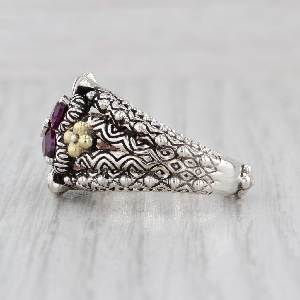 Bixby Garnet White Topaz Flower Ring Sterling Silver 18k Gold Cocktail Statement