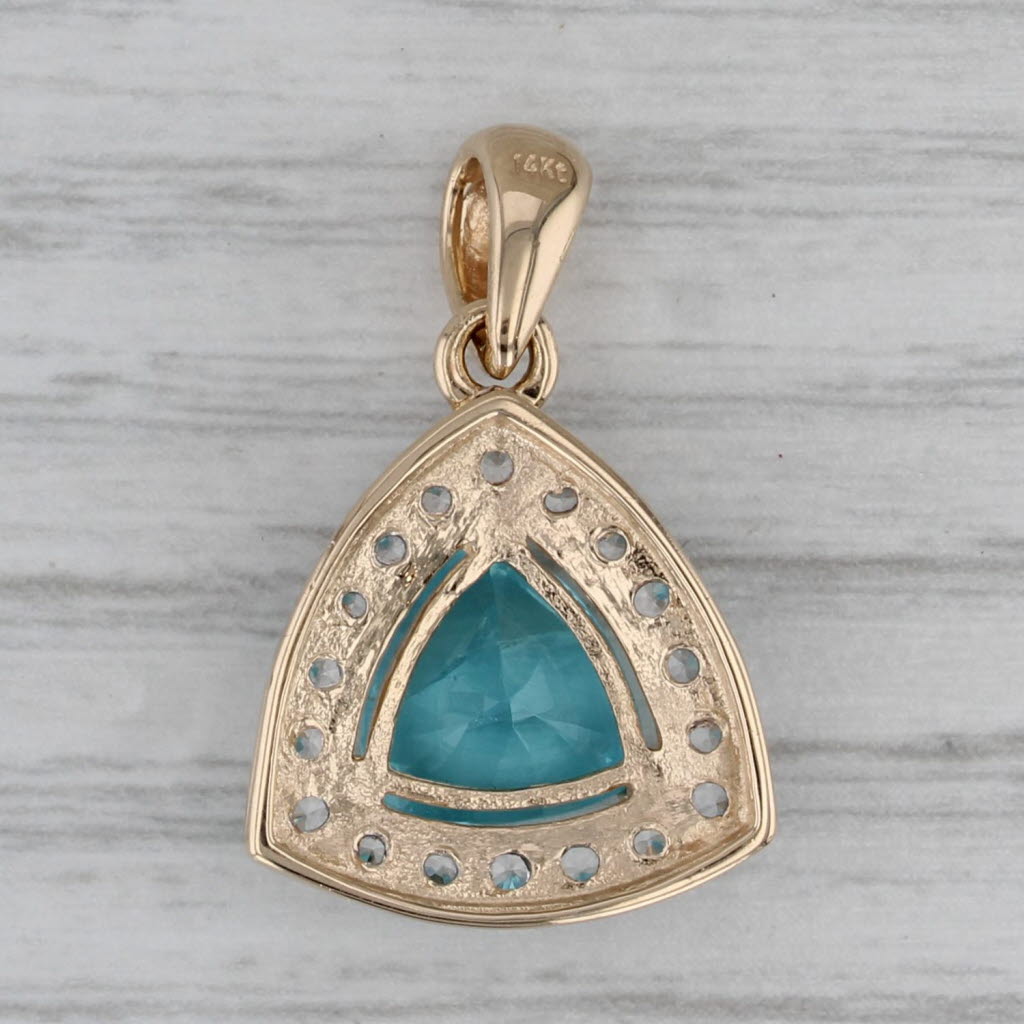 Gray 2ct Blue Apatite White Topaz Halo Pendant 14k Yellow Gold