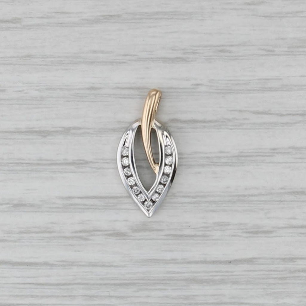 0.14ctw Diamond Leaf Pendant 14k White Yellow Gold Drop