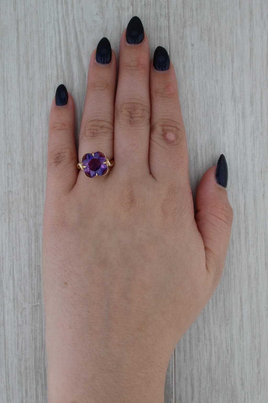 6.40ct Lab Created Purple Sapphire Solitaire Star Ring 14k Yellow Gold Size 6.75