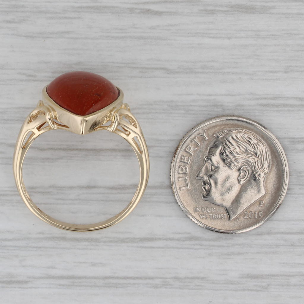 Gray Red Jasper Agate Ring 10k Yellow Gold Size 7 Pear Cabochon Solitaire