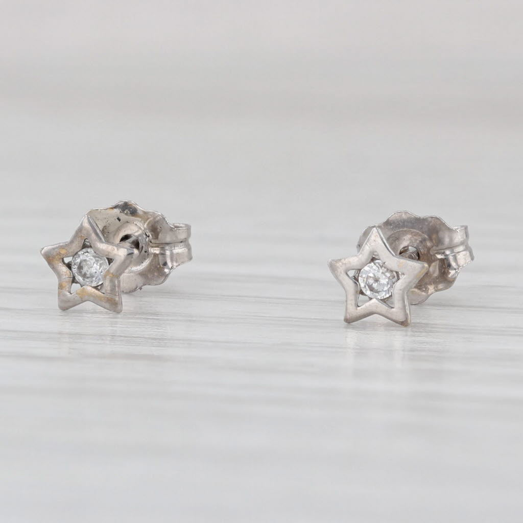 Small Cubic Zirconia Star Stud Earrings 14k White Gold Studs