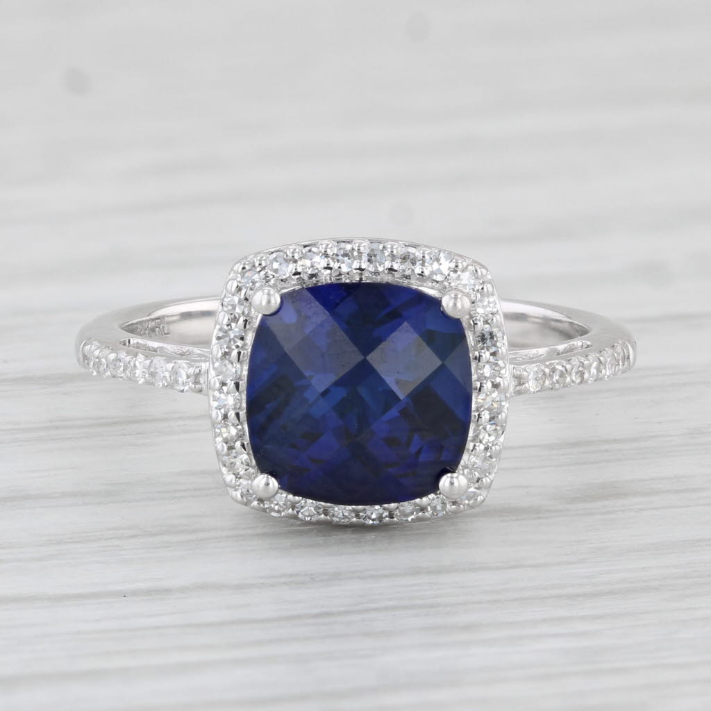 Light Gray Lab Created Sapphire Diamond Halo Ring 14k White Gold Size 7 Engagement