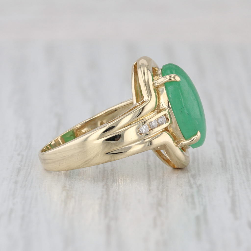 Green Jadeite Jade Oval Cabochon Diamond Ring 14k Yellow Gold Size 6.5