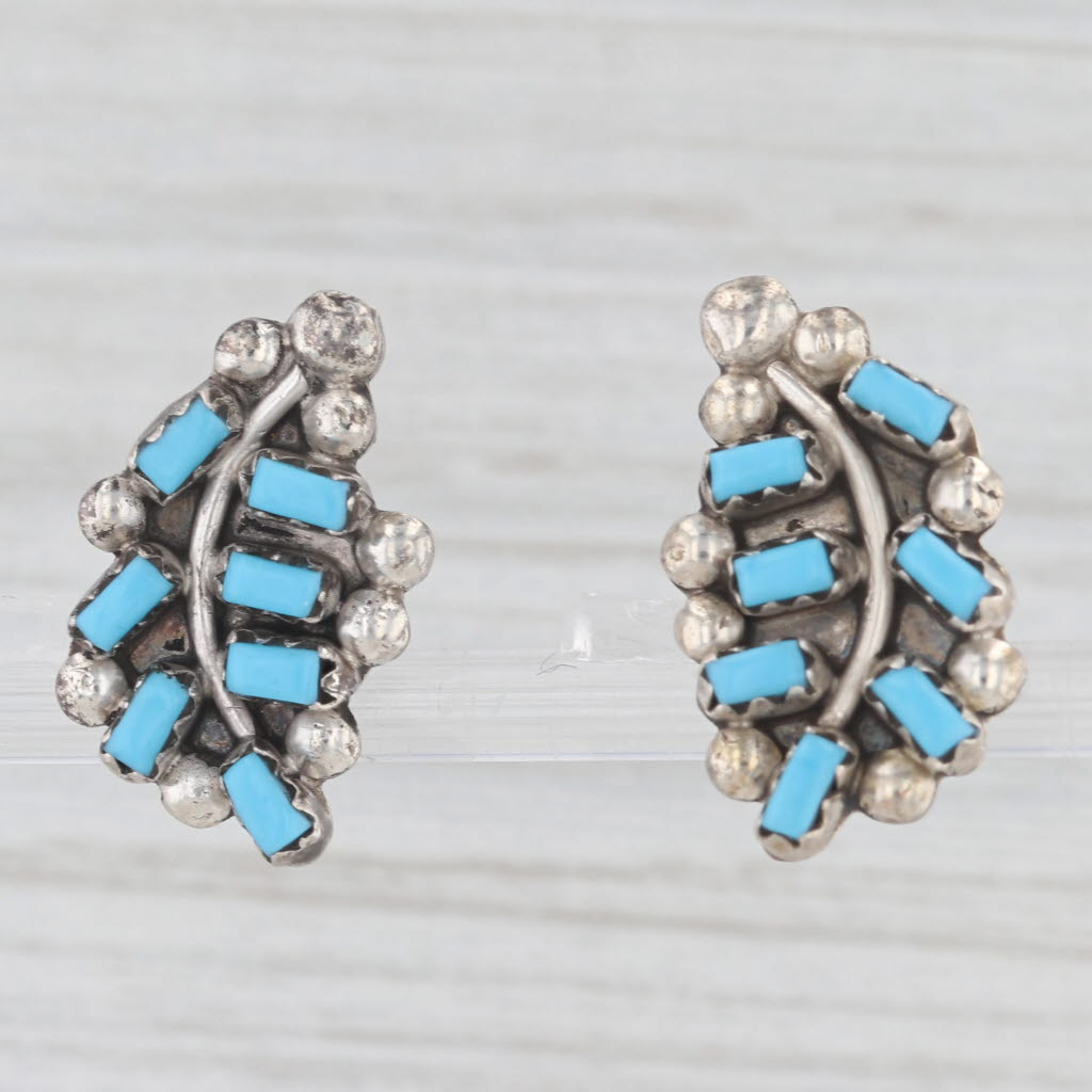 Light Gray Vintage Lab Created Turquoise Leaf Stud Earrings Sterling Silver Native American