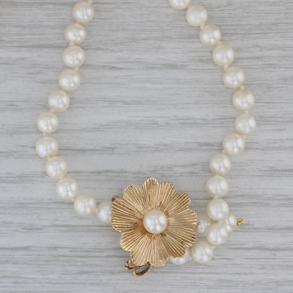 Dark Gray Cultured Peal Single Strand Necklace 14k Gold 32" Adjustable Flower Clasp