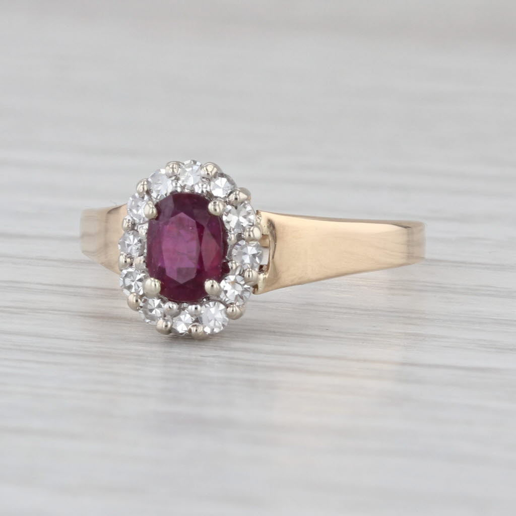 0.76ctw Oval Ruby Diamond Halo Ring 14k Yellow White Gold Size 8