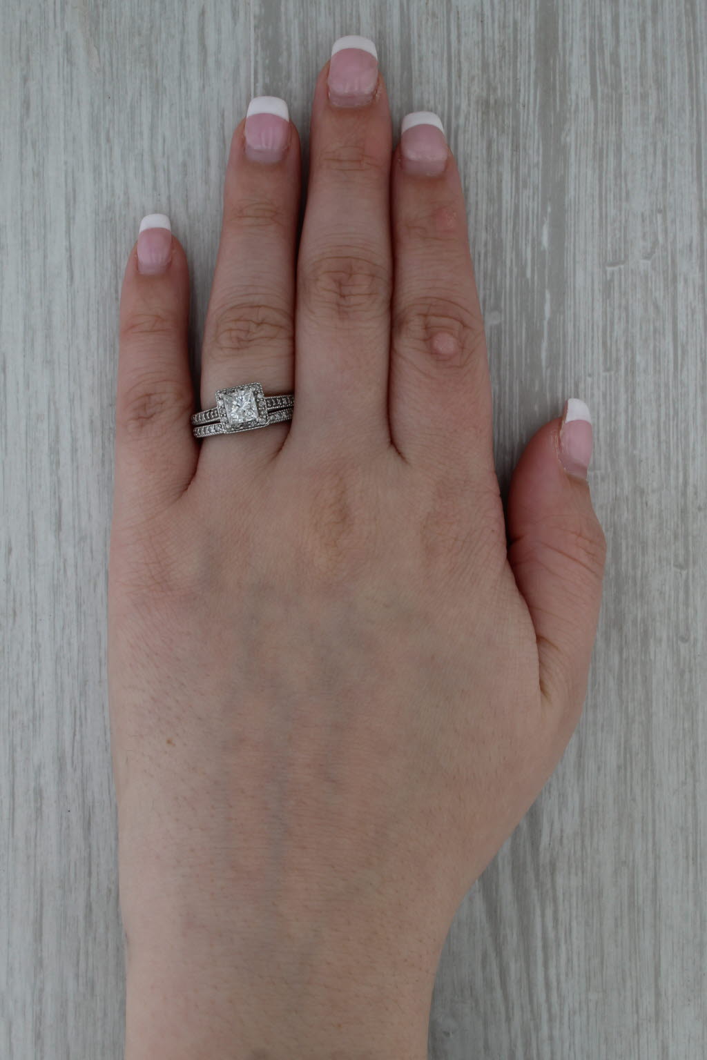 1.50ctw Princess Diamond Halo Engagement Ring Wedding Band Set 14k White Gold