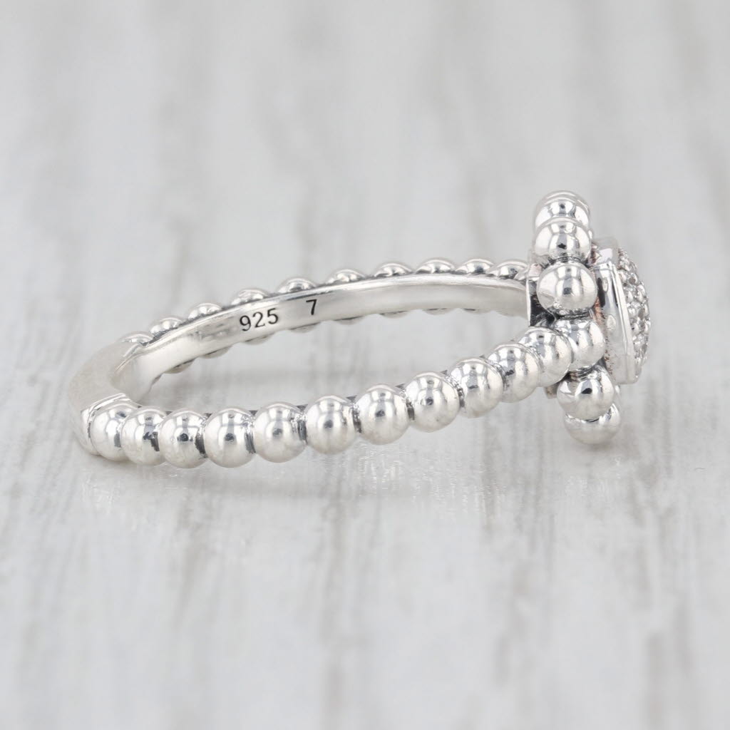 Lagos Caviar Spark Pave Diamond Ring Sterling Silver Size 7.25