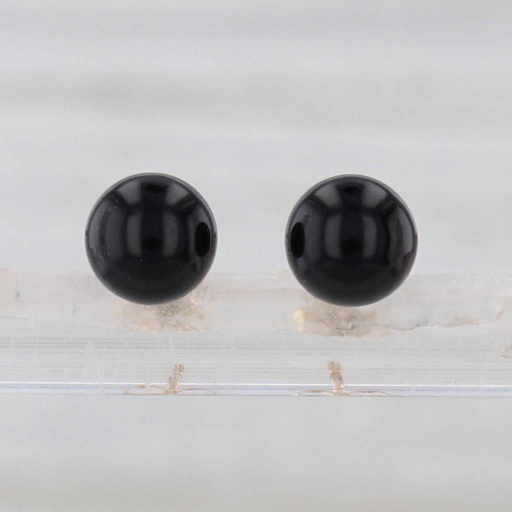 Onyx Bead Stud Earrings 14k Yellow Gold 6.2mm Round Solitaire Studs