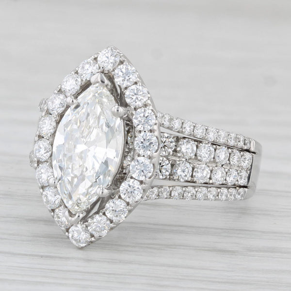 2.86ctw Marquise Diamond Halo Engagement Ring 18k White Gold Size 7.5 GIA