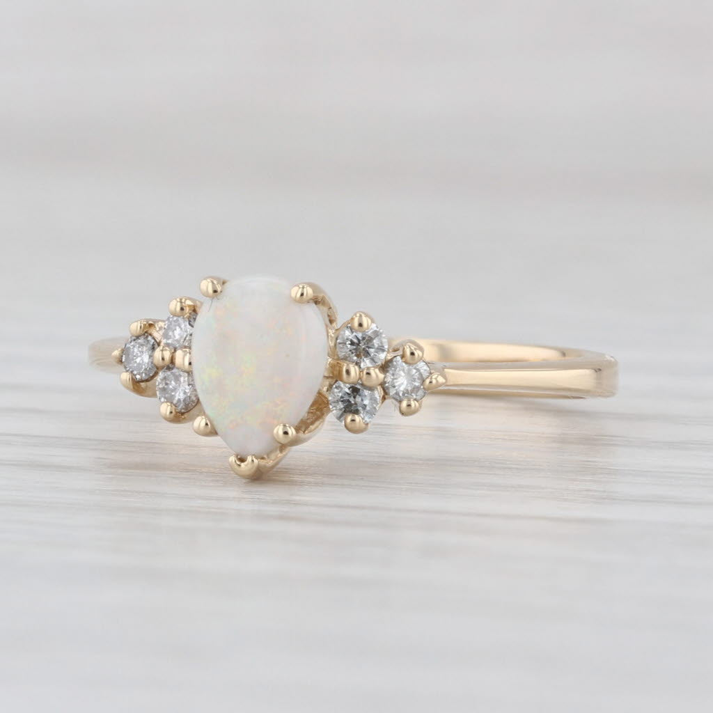 Opal Diamond Ring Pear Cabochon 14k Yellow Gold Size 7.25