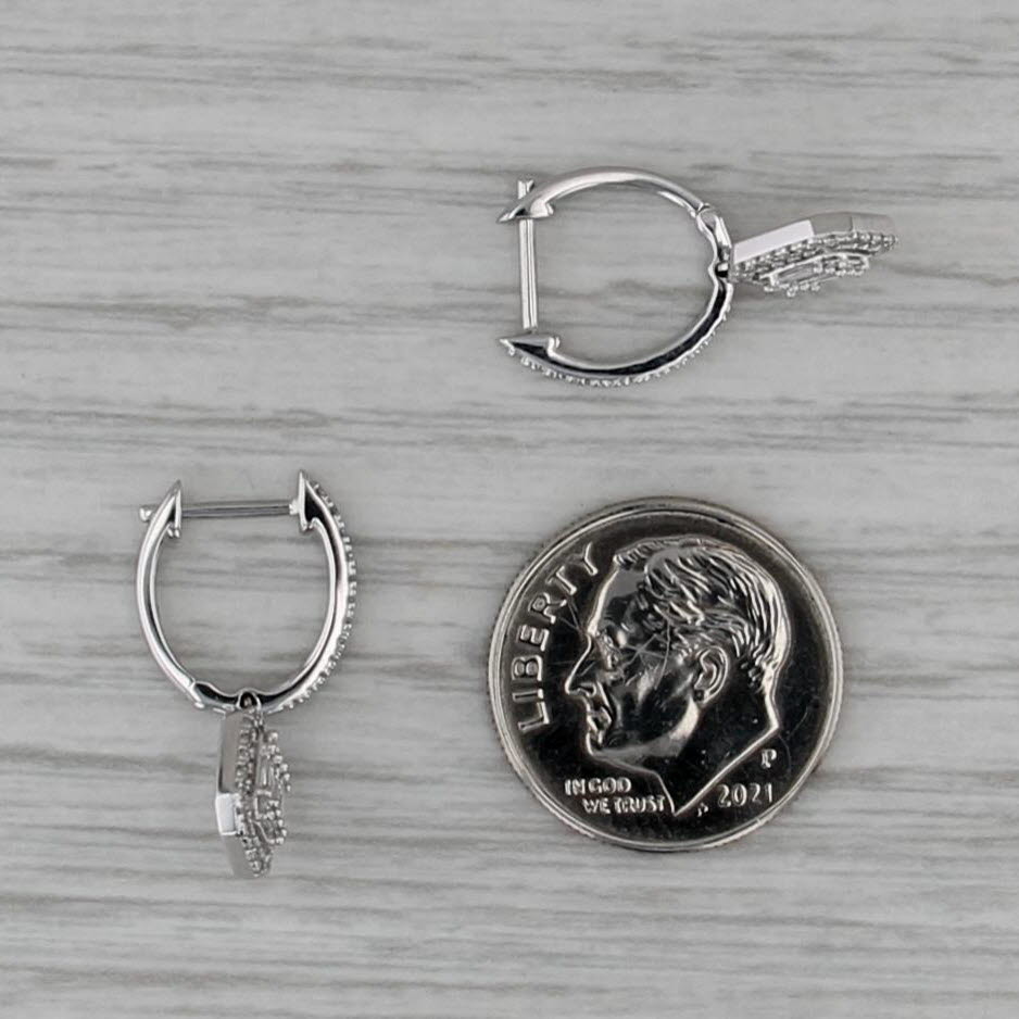 0.31ctw Diamond Hoop Halo Drop Earrings 14k White Gold Snap Top