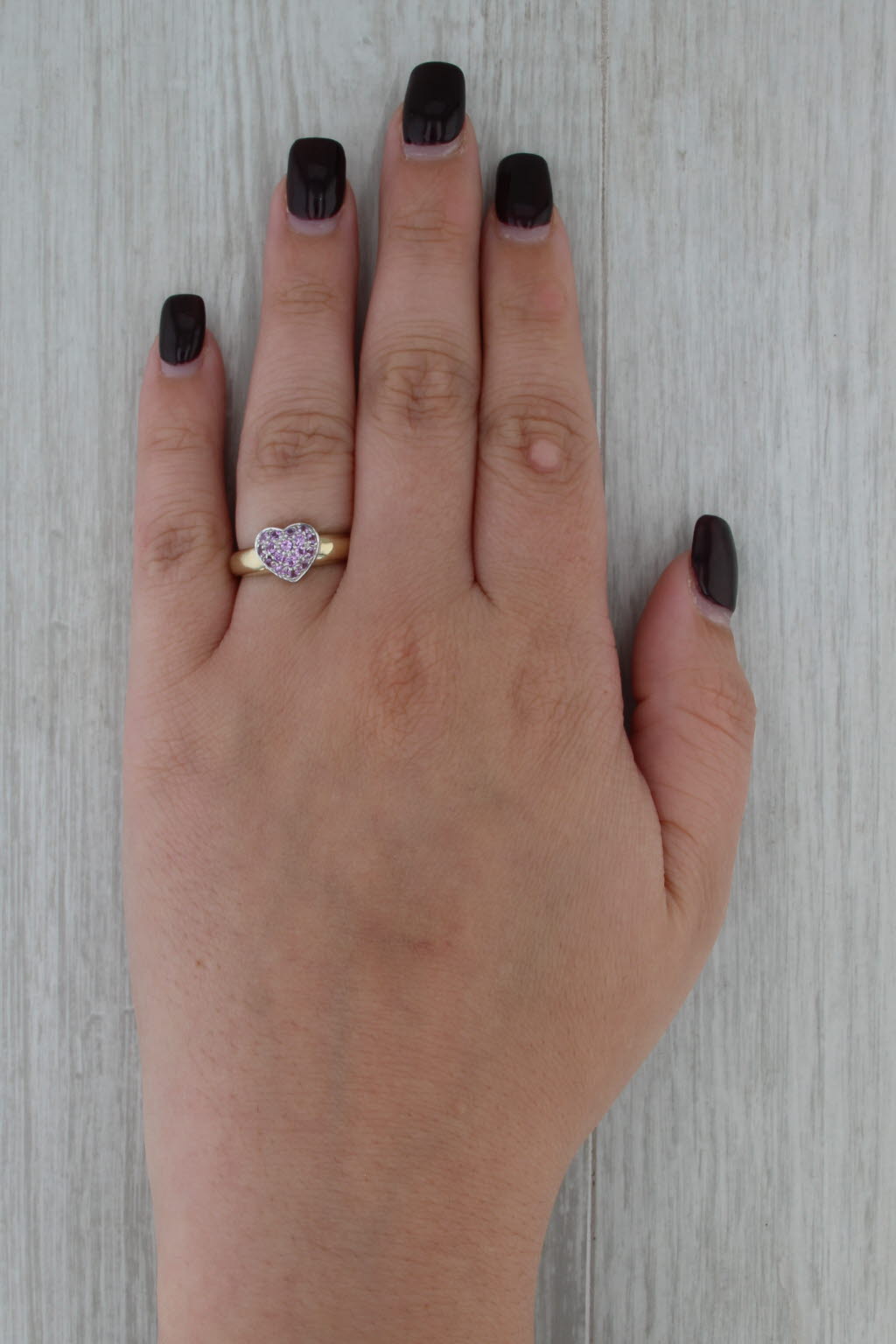 0.46ctw Pink Sapphire Pave Heart Cluster Ring 14k Yellow White Gold Size 6.75-7