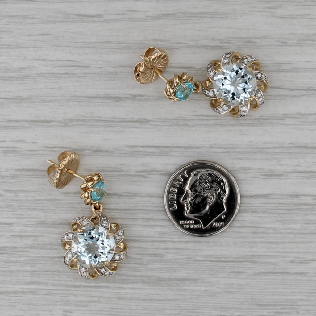 7.57ctw Aquamarine Apatite Diamond Dangle Earrings 14k Yellow Gold Drops