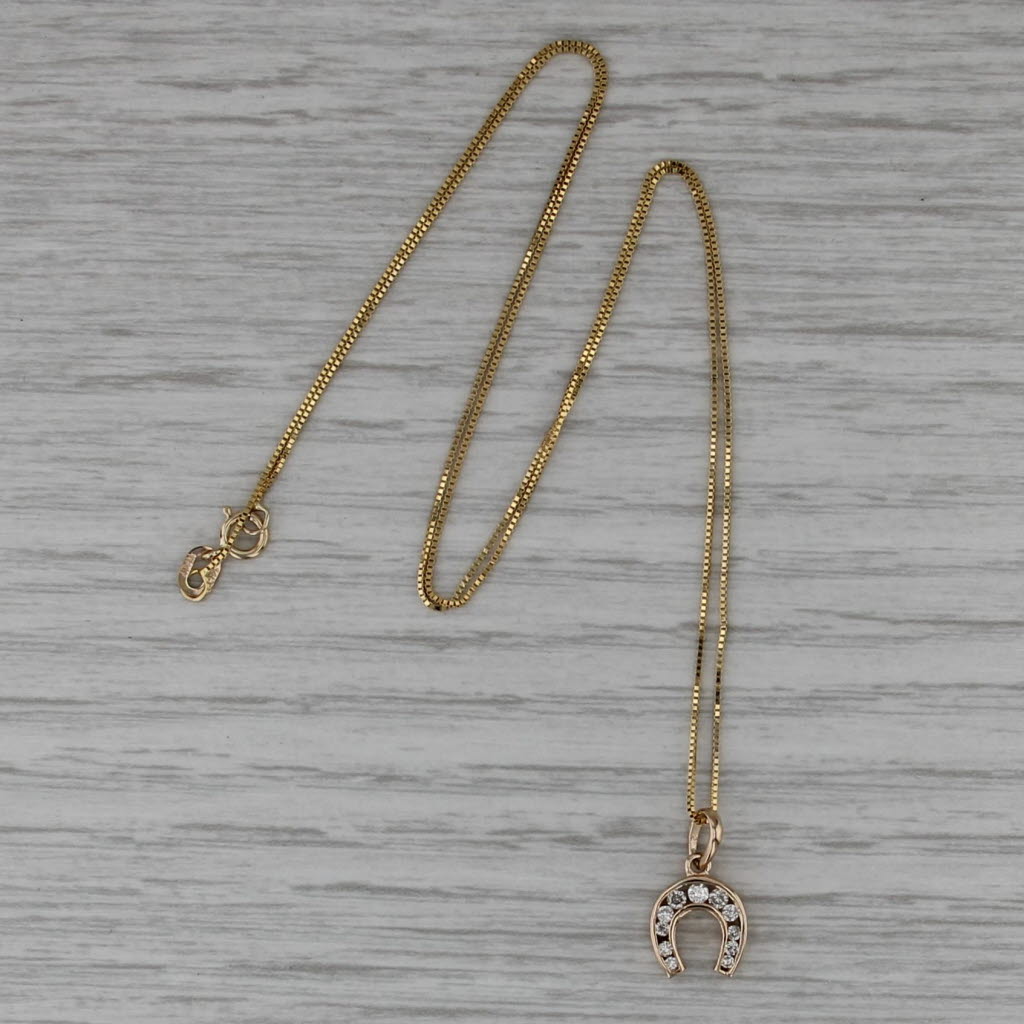 0.15ctw Diamond Horseshoe Pendant Necklace 14k Yellow Gold 17.75" Box Chain