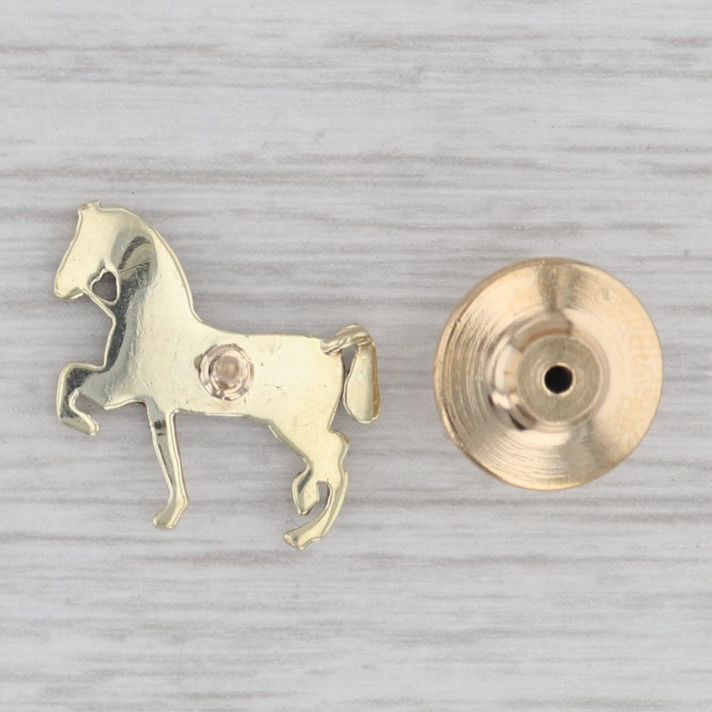 Gray Vintage Seed Pearl Enamel Horse 14K Yellow Gold Lapel Pin