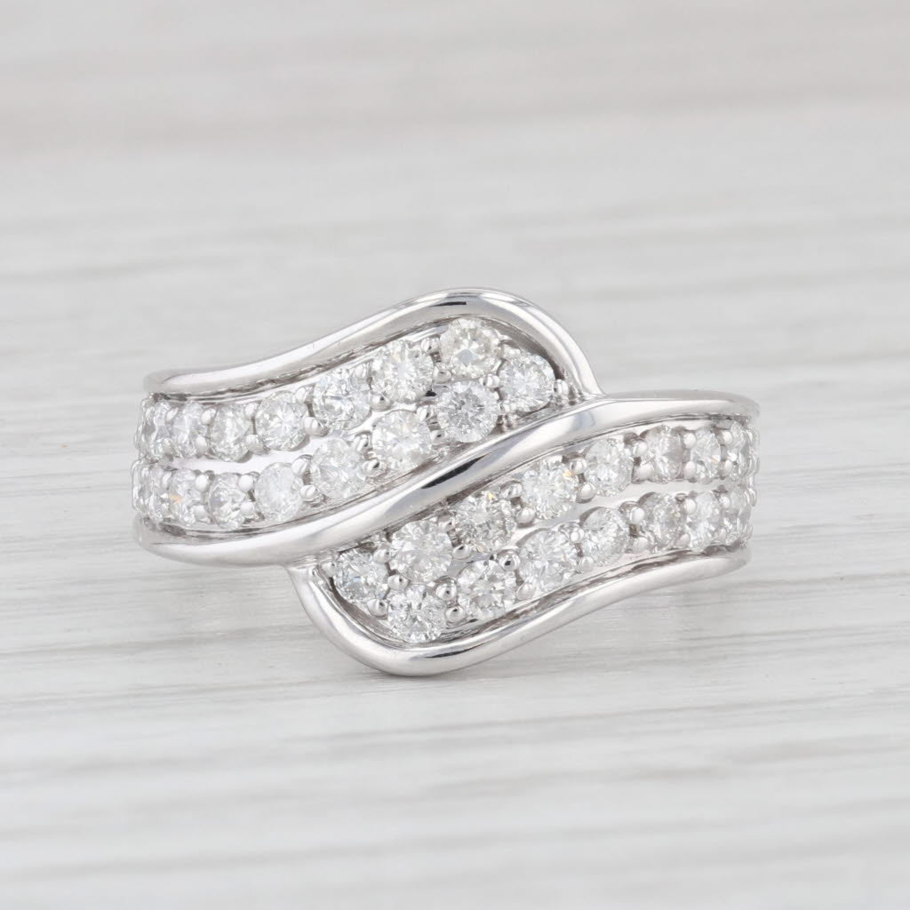 Light Gray 0.95ctw Diamond Bypass Ring 14k White Gold Size 7