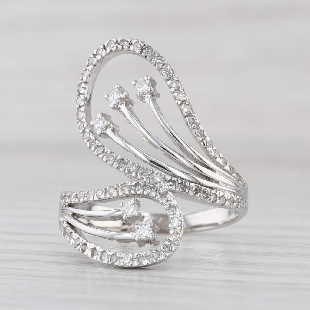 0.52ctw Diamond Shooting Stars Bypass Ring 18k White Gold Size 10 Cocktail