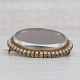 Light Gray Antique 1800s Glass Pearl Halo Hair Brooch 18k Gold Mourning Jewelry Pin