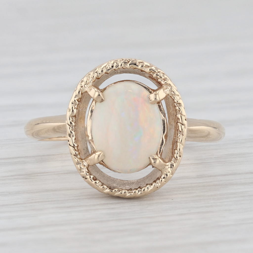 Light Gray Oval Opal Solitaire Ring 10k Yellow Gold Size 6.5