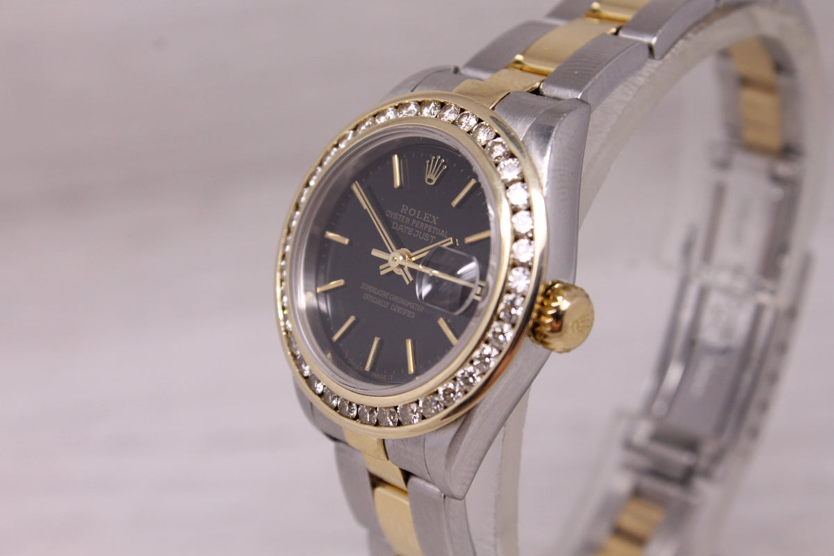 Rolex Datejust Ladies 26mm 79173 18k & Steel Watch Oyster Custom Diamond Bezel