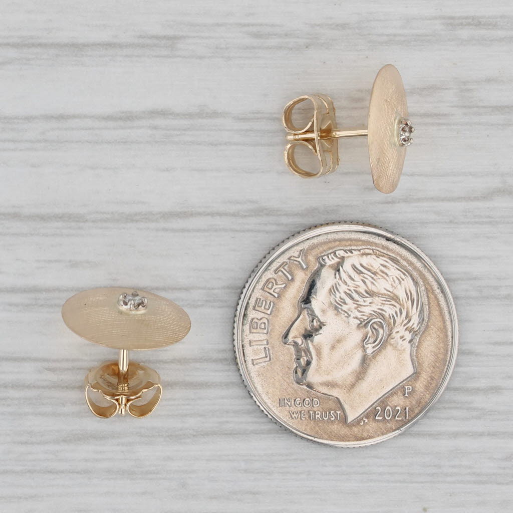 Gray Diamond Solitaire 14k Brushed Yellow Gold Button Stud Earrings