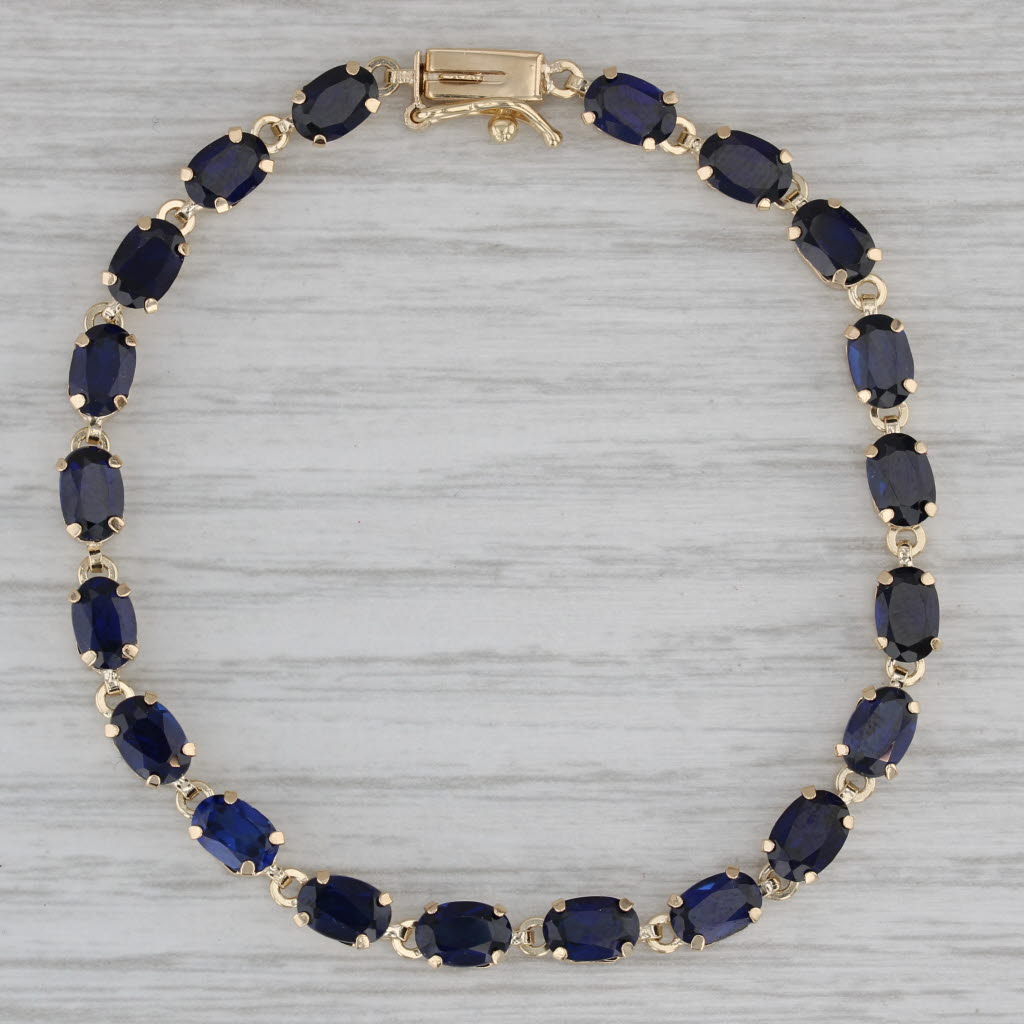 Gray 14ctw Lab Created Blue Sapphire Tennis Bracelet 10k Yellow Gold 6.5" 4.3mm