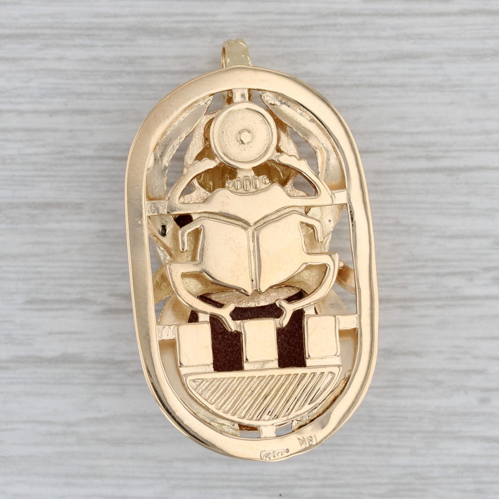 Gray Scarab Pendant Goldstone 18k Yellow Gold Statement