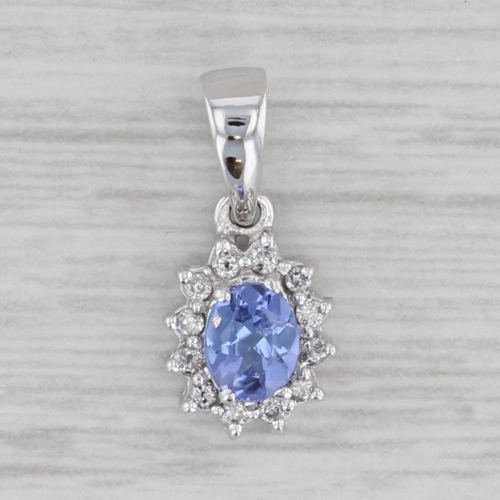 Gray Small 0.39ctw Oval Tanzanite Diamond Halo Pendant 14k White Gold