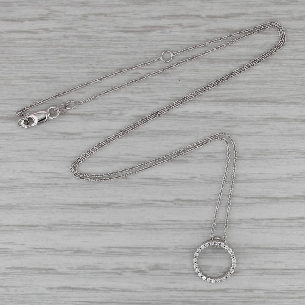 New Roberto Coin Tiny Treasures Diamond Circle Pendant Necklace 18k White Gold