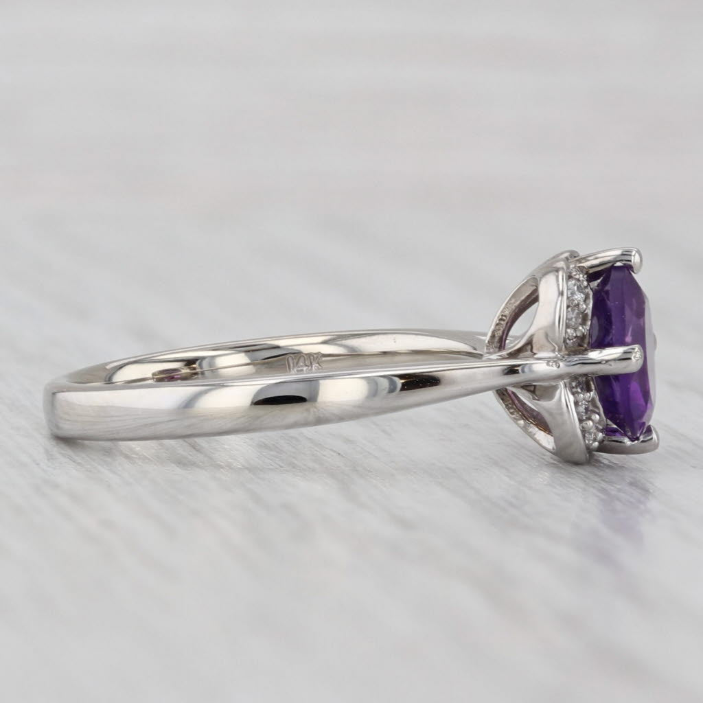 Light Gray 1.19ctw Round Amethyst Diamond Halo Ring 14k White Gold Size 6.5