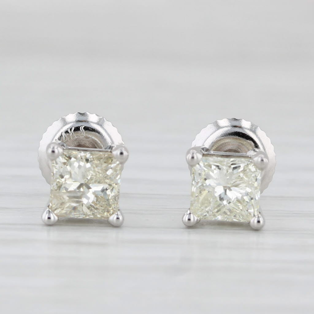 Light Gray 1.25ctw Princess Diamond Stud Earrings 14k White Gold Solitaire Studs