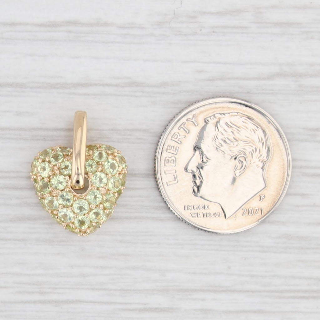 Light Gray 1.60ctw Pave Peridot Cluster Heart Pendant 14k Yellow Gold Charm