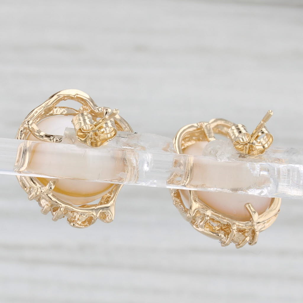 Light Gray Gold Framed Mabe Pearl Diamond Stud Earrings 14k Yellow Gold