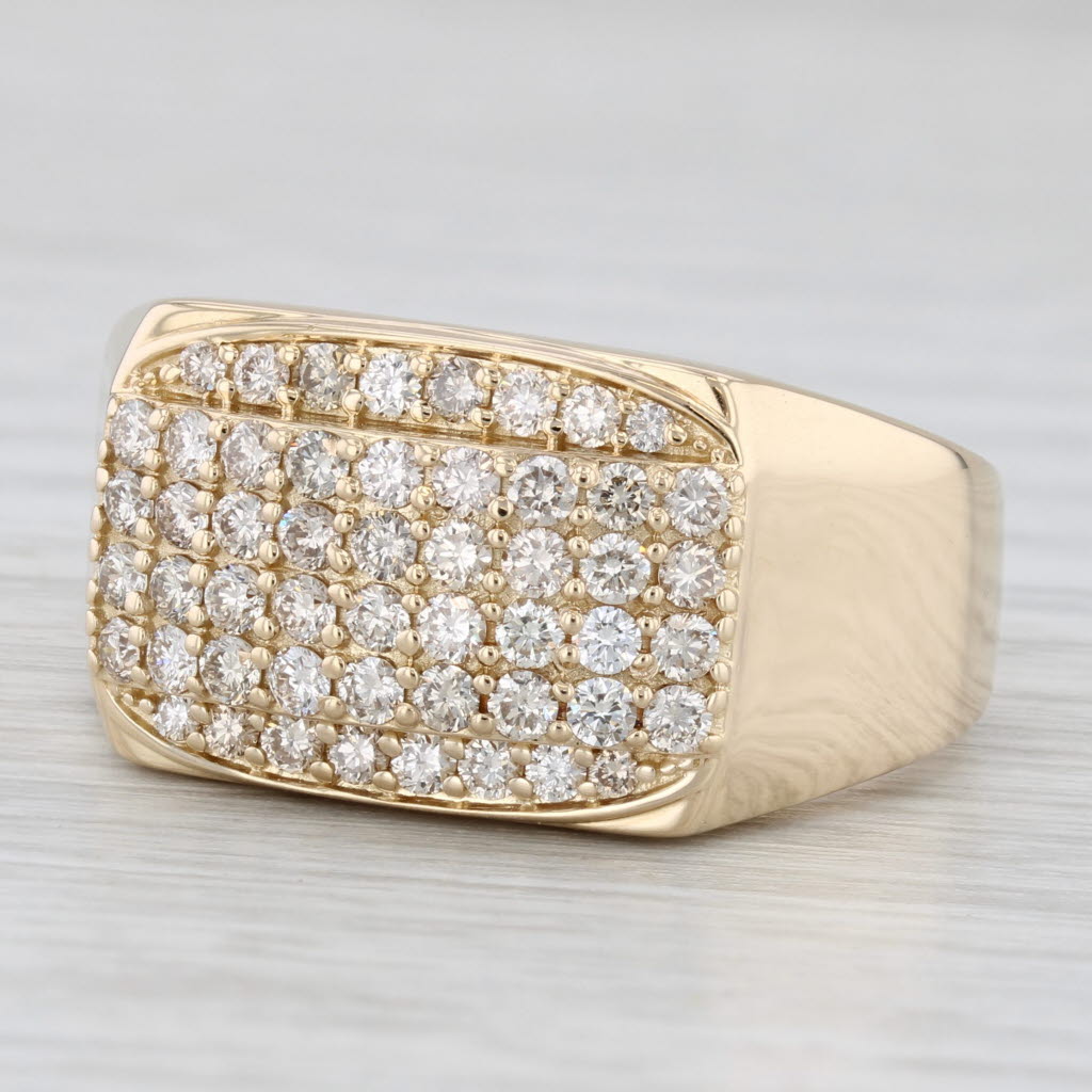 Light Gray 0.94ctw Pave Diamond Ring 14k Yellow Gold Size 10 Men's